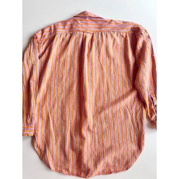 PILCRO Oxford Tunic Orange Pink Striped Cotton Linen Button Down Shirt, Size XS - Picture 11 of 16